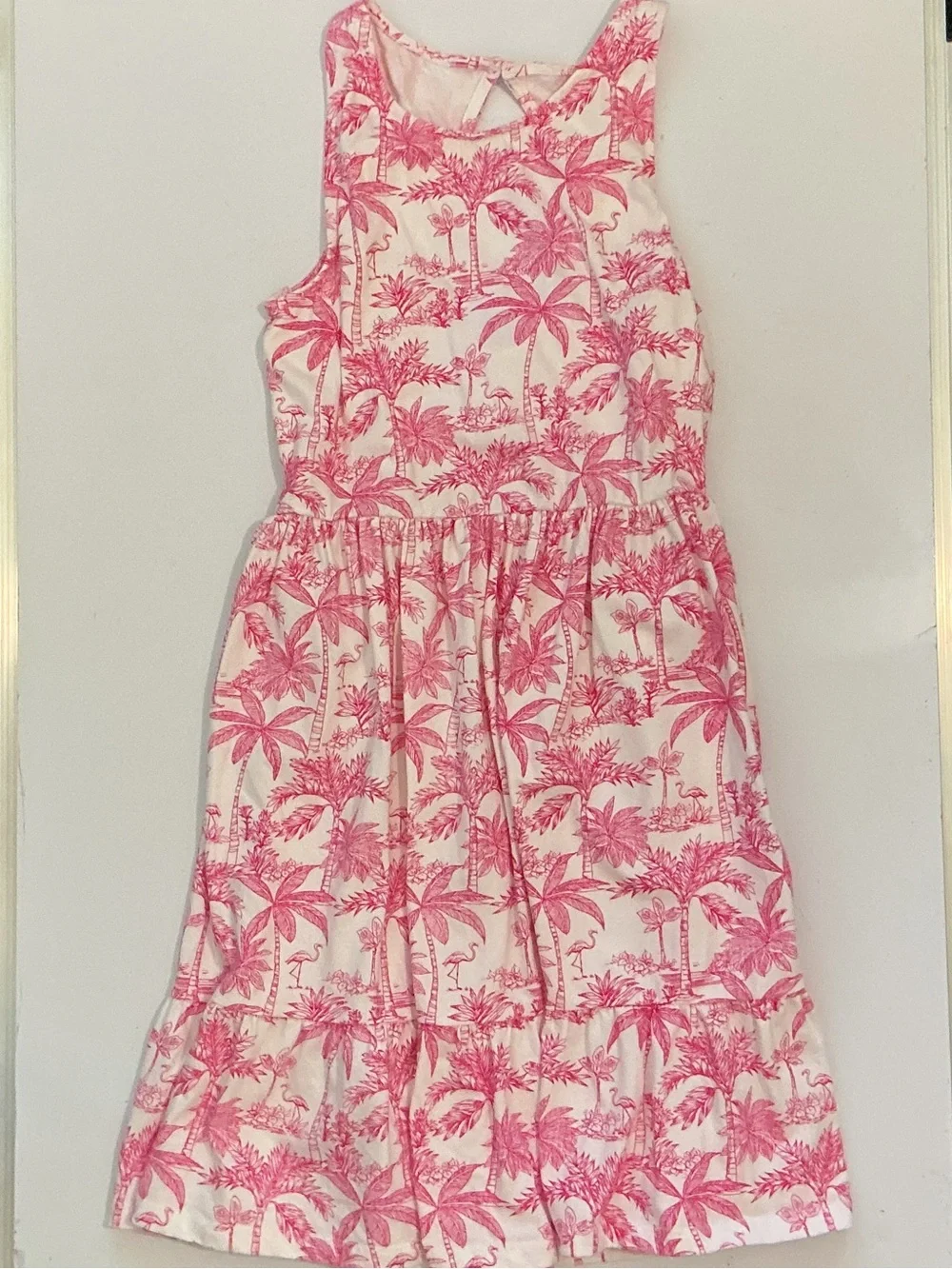Janie and Jack Girls Pink Palm Toile Tiered Charleston Sundress Size 14 NWOT